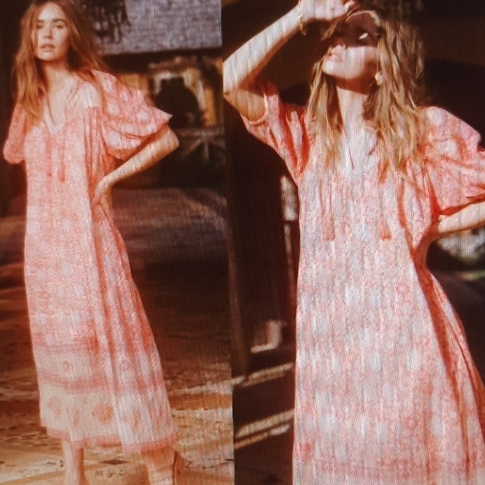 Spell & The Gypsy Collective Love Story Boho Midi Dress Coral Peach Small
